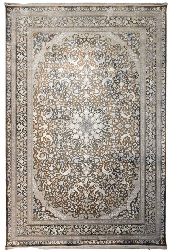 Traditional Brown/Gold/White Silky Rug
