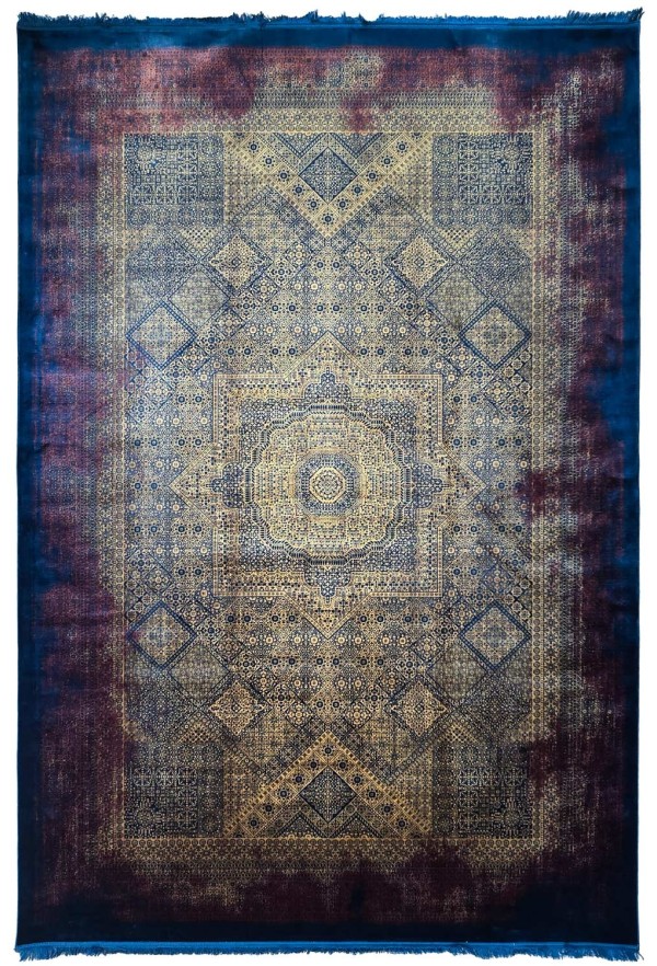 Traditional Red/Blue/Gold Silky Rug