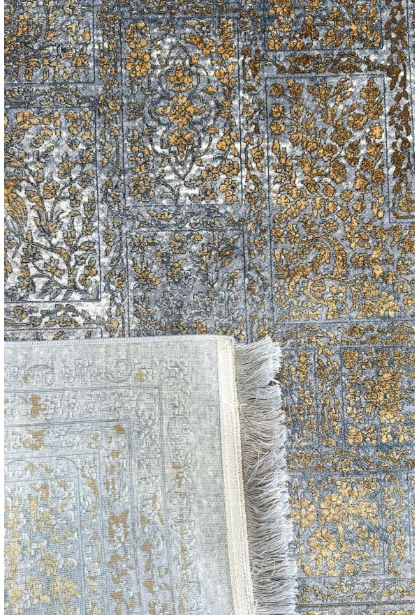 Traditional Gold/Grey Silky Rug