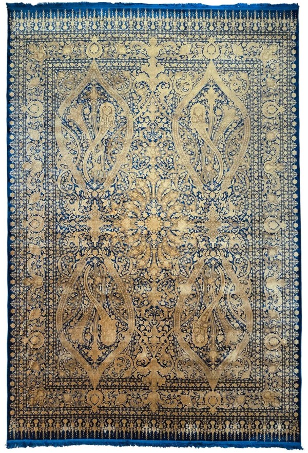 Traditional Gold/Blue Silky Rug
