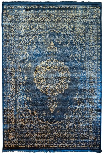 Traditional Blue/Gold Silky Rug
