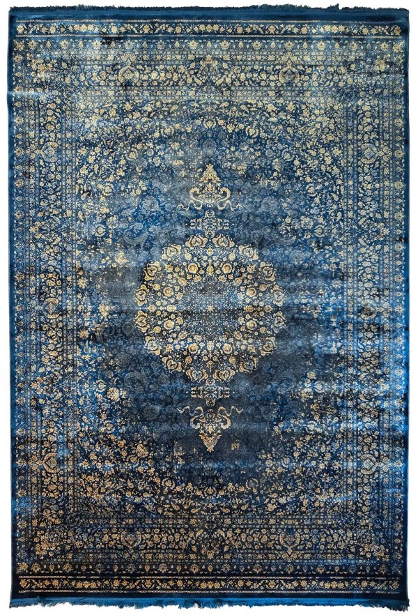 Traditional Blue/Gold Silky Rug