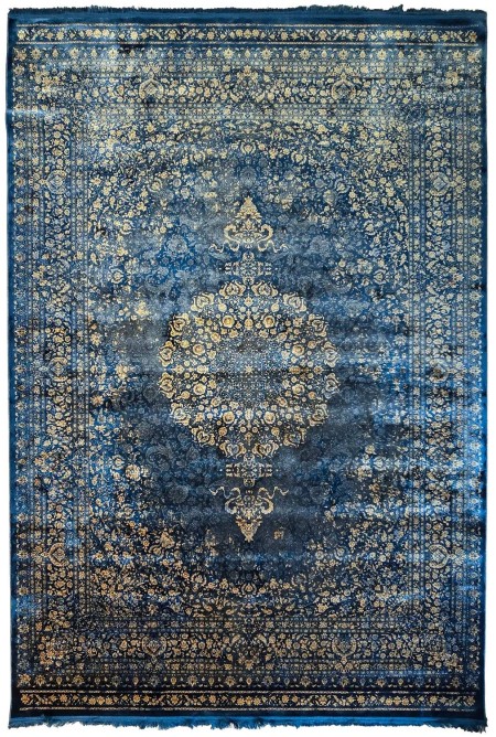 Traditional Blue/Gold Silky Rug