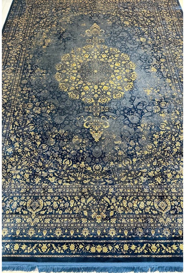 Traditional Blue/Gold Silky Rug
