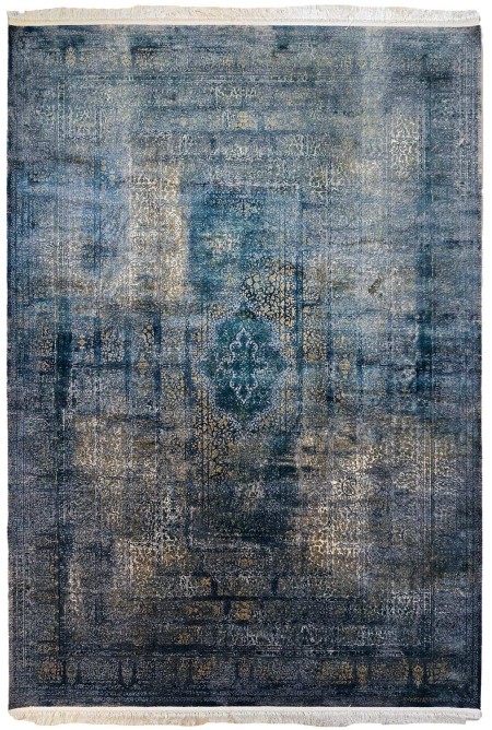 Traditional Navy/Gold Silky Rug
